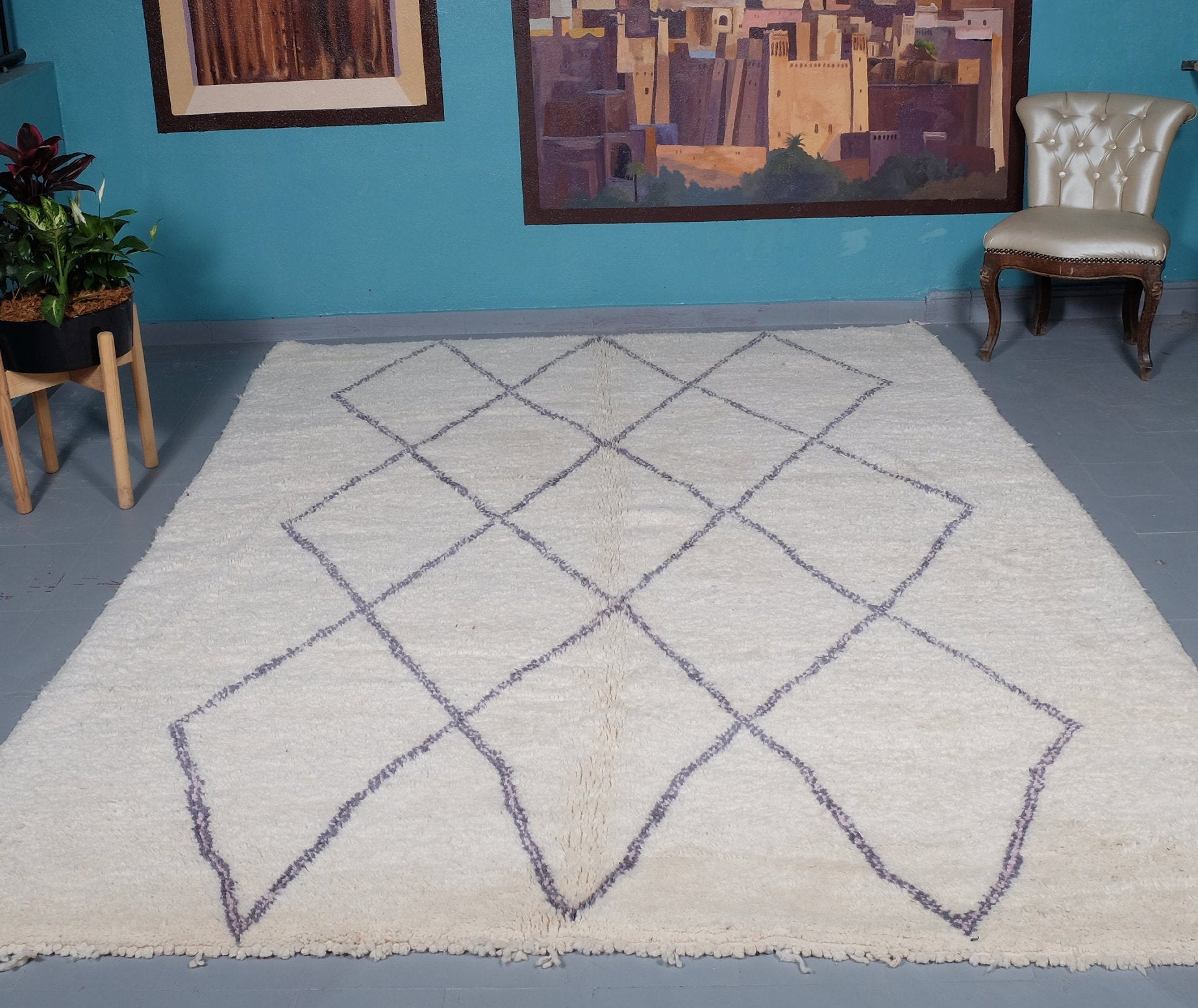 Handmade Moroccan Rug - Custom Rug- Beni Ourain Carpet Genuine Wool Berber Wool Rugs