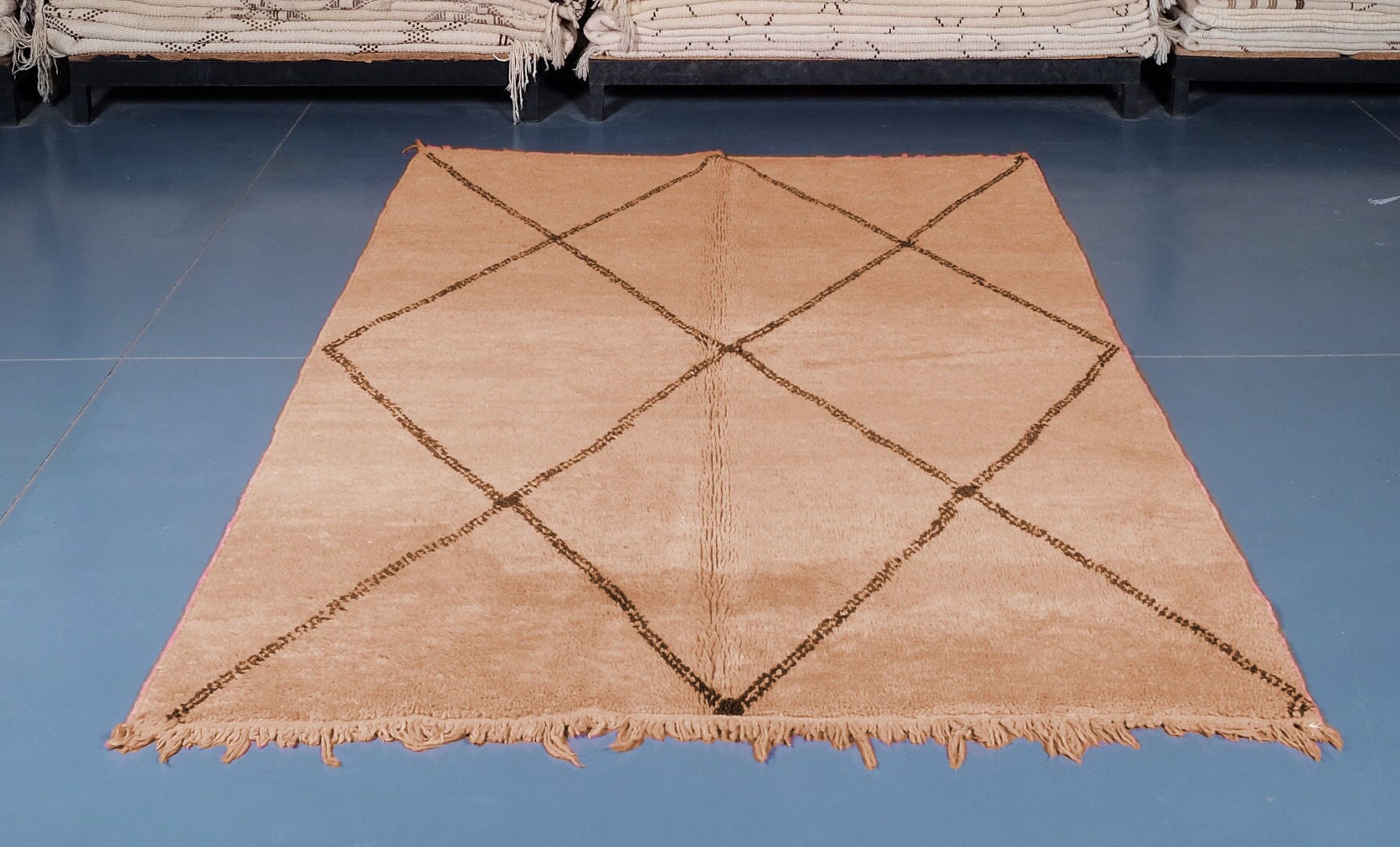 Custom Brown Moroccan Rug - Handmade Rug- Shag Genuine Wool Berber Carpet Area Brown Rug