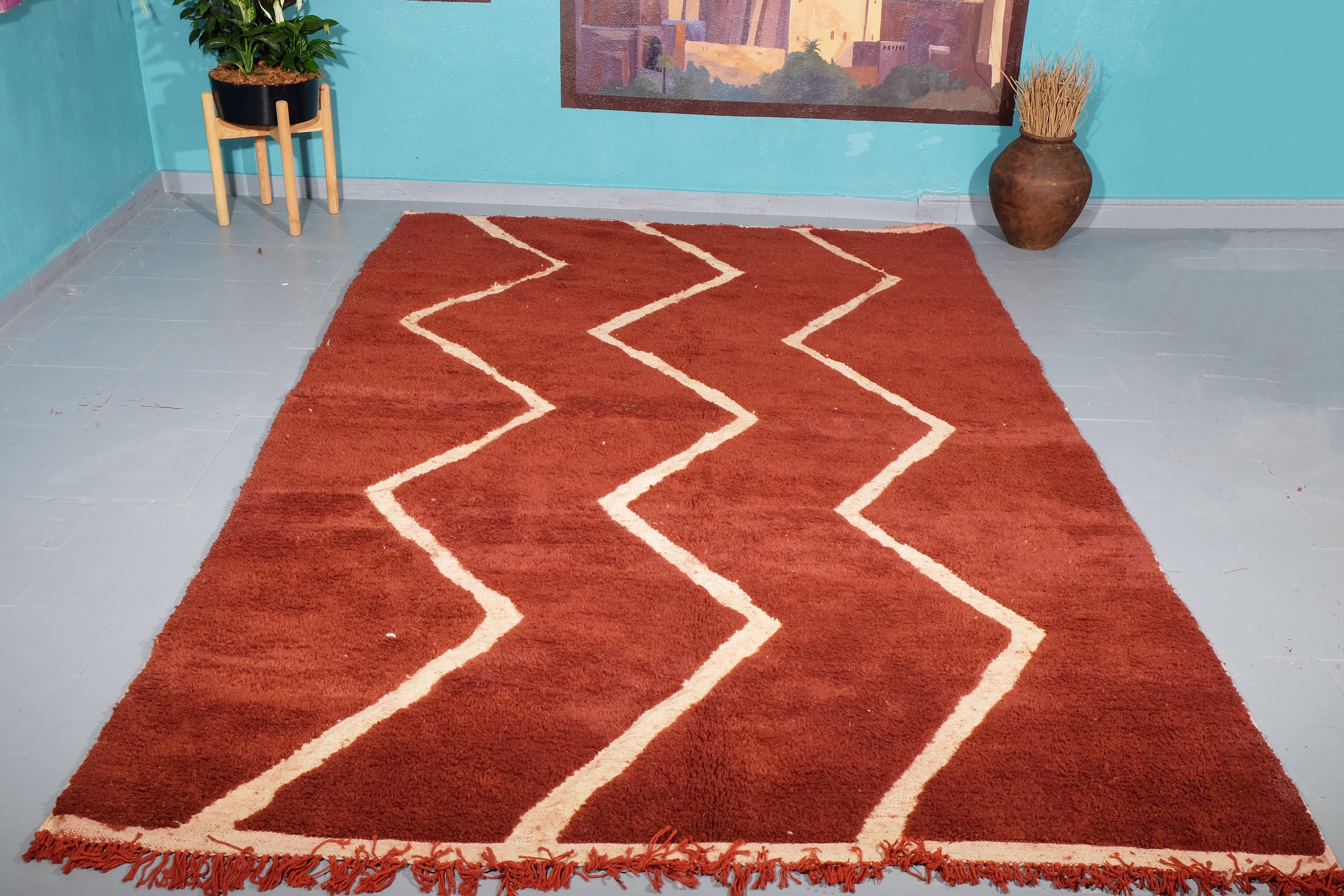 Beautiful Beni Ourain Rug 9.94 Ft X 6.29 , Art Deco Rug, Wool Moroccan Rug, Brown Handmade Berber Ab