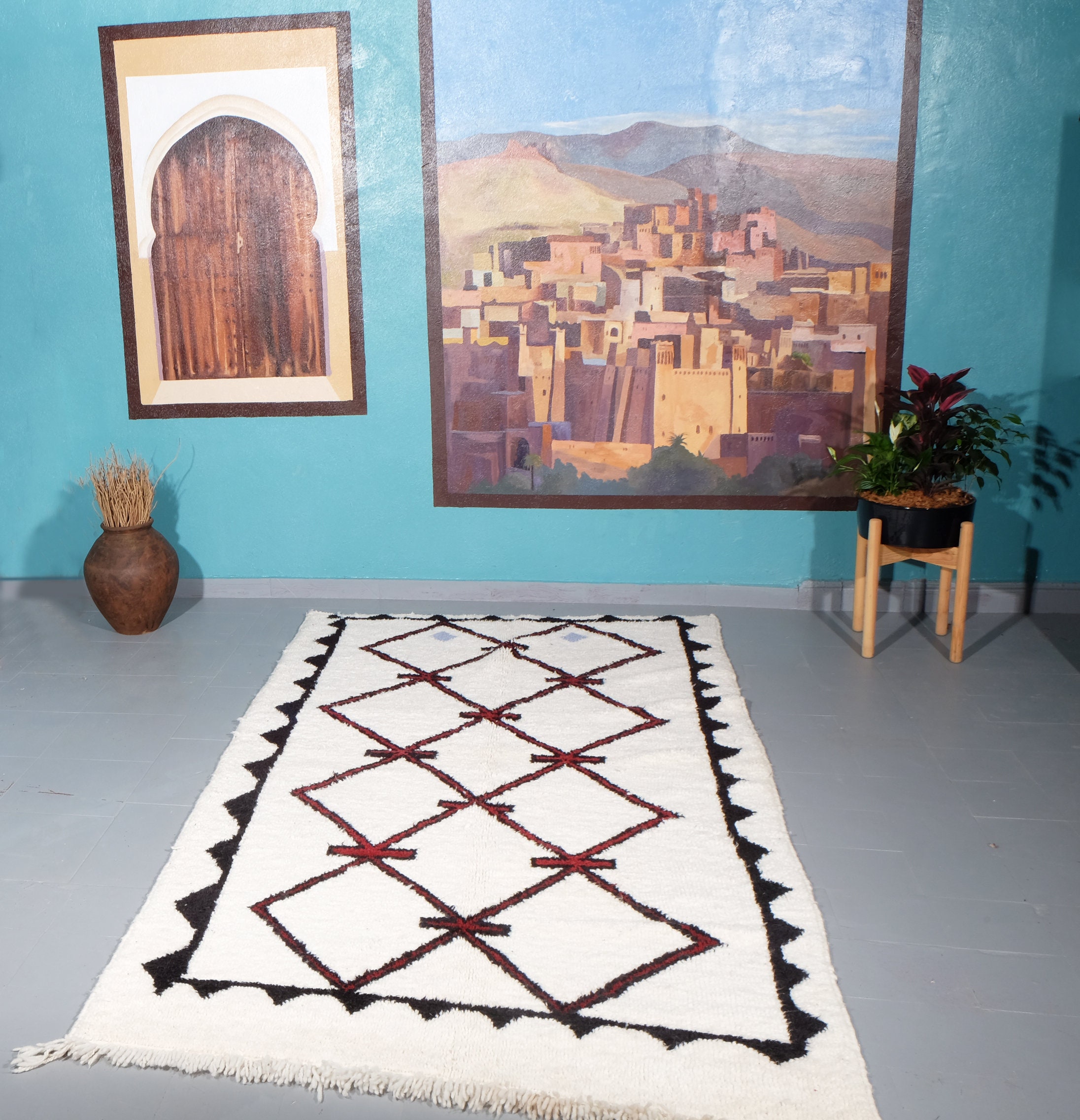 Beni Ourain Rug 8.62 Ft X 4.56 , Diamond Rug, Wool Moroccan Rug, Handmade Berber Abstract Rug From M