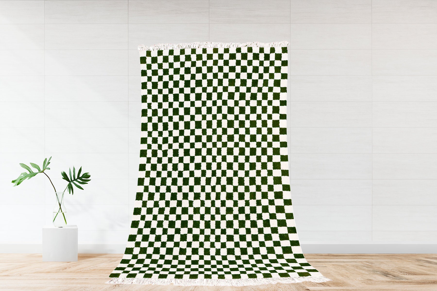 Custom Checker Moroccan Rug - Handmade Moroccan Rug- Beni Ourain Carpet Genuine Wool Berber Custom W