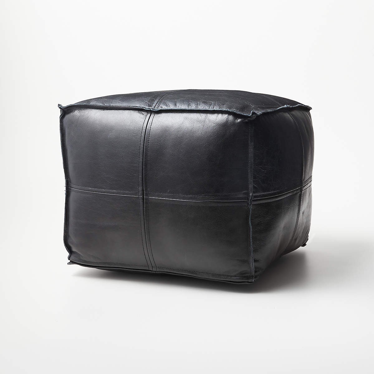 Black Square Leather Pouffe , Black Moroccan Leather Pouf, Ottoman Square Pouf Tan Handmade Footstoo