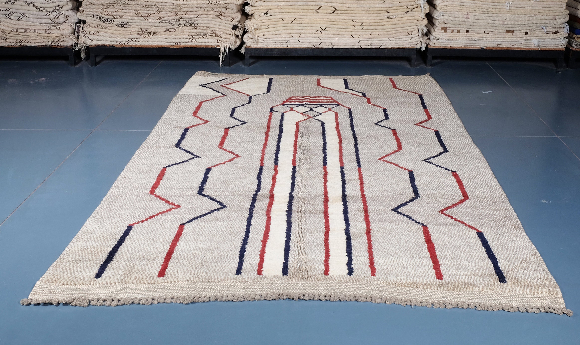 Unique Moroccan Azilal Rug, 9.51 Ft X 6.56 , Gray Rug, Wool Handmade Berber Geometric Rug From Moroc