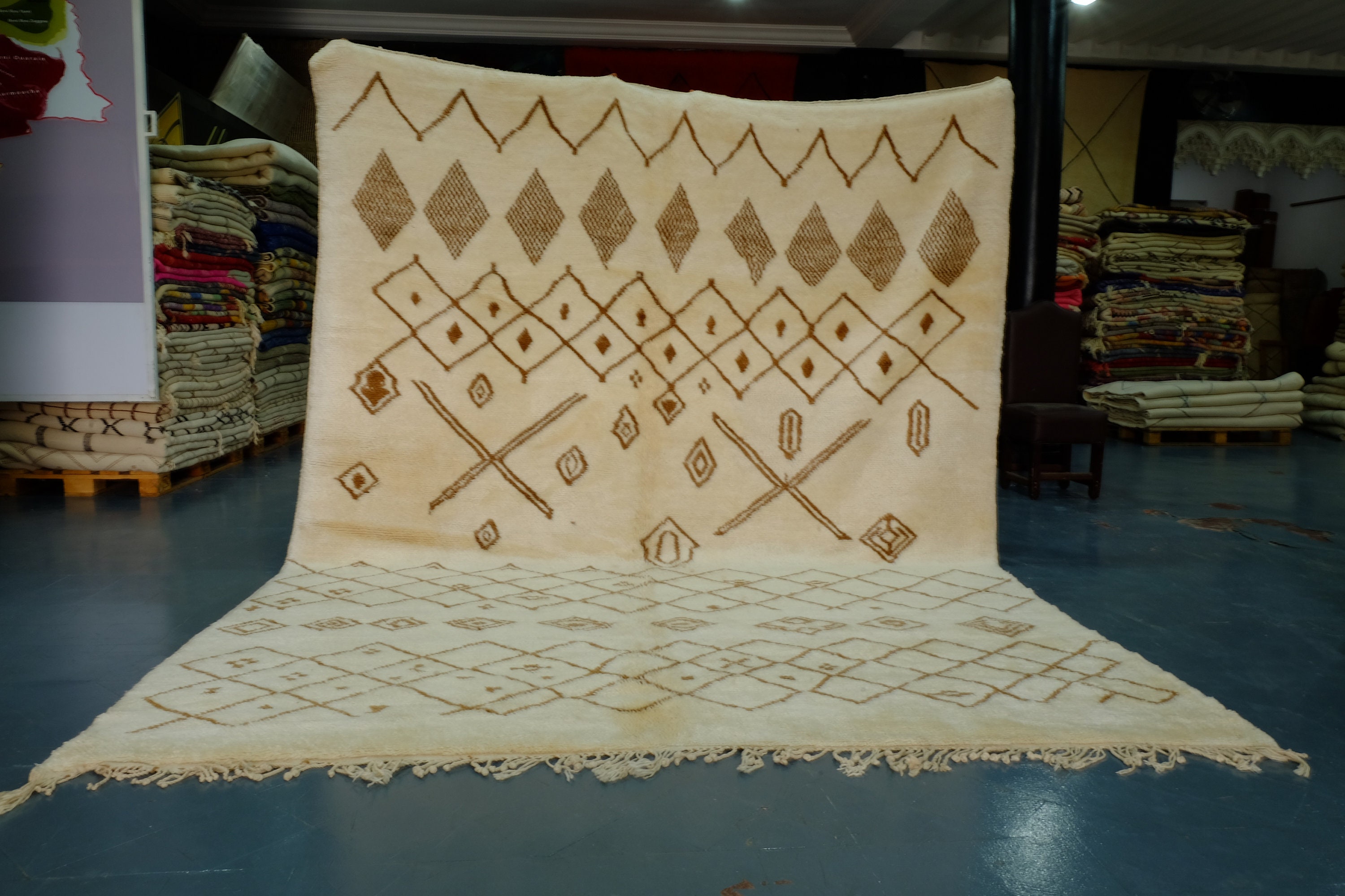 Handmade Geometric Azilal Rug - 11.48 Ft X 8.85 Traditional Beni-Azilal Modern Design -Art Deco Rug