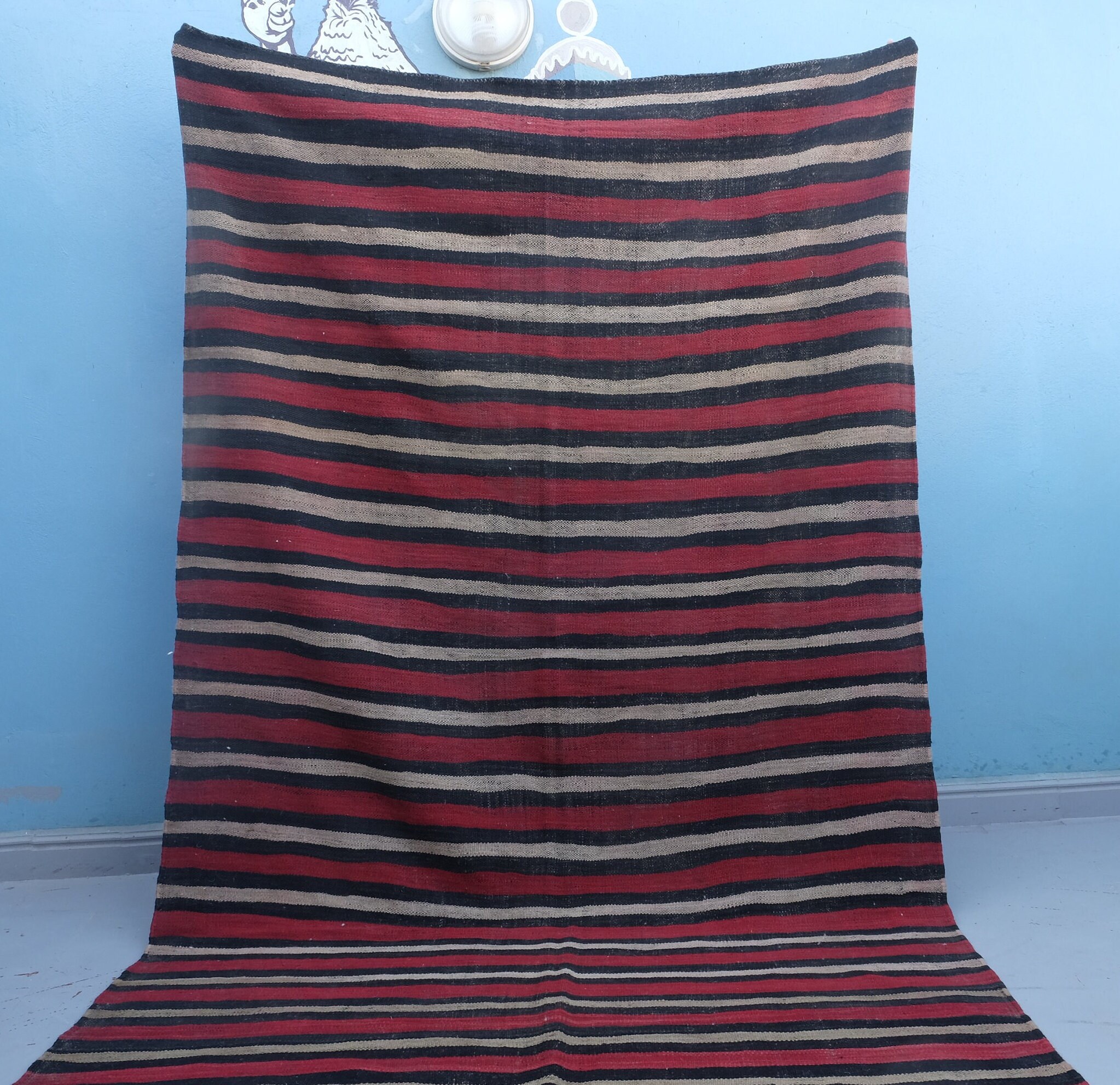 Woven Blanket - Moroccan Vintage Berber Rug Colorful Moroccan 11.22 Ft X 5.44 , Handwoven Flat Woven