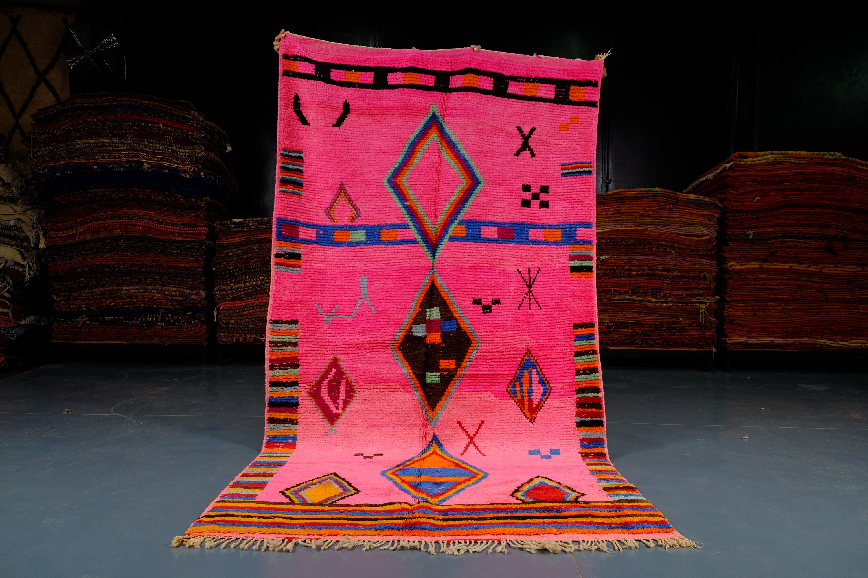Pink Moroccan Azilal Rug, 8.85 Ft X 4.92 , Art Deco Rug, Wool Handmade Berber Abstract Rug From Moro