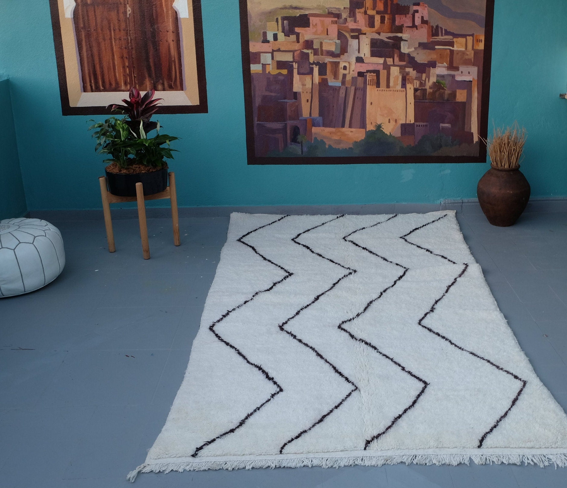 Custom Moroccan Rug - Handmade Rug- Beni Ourain Carpet Genuine Wool Berber Custom Wool Rugs