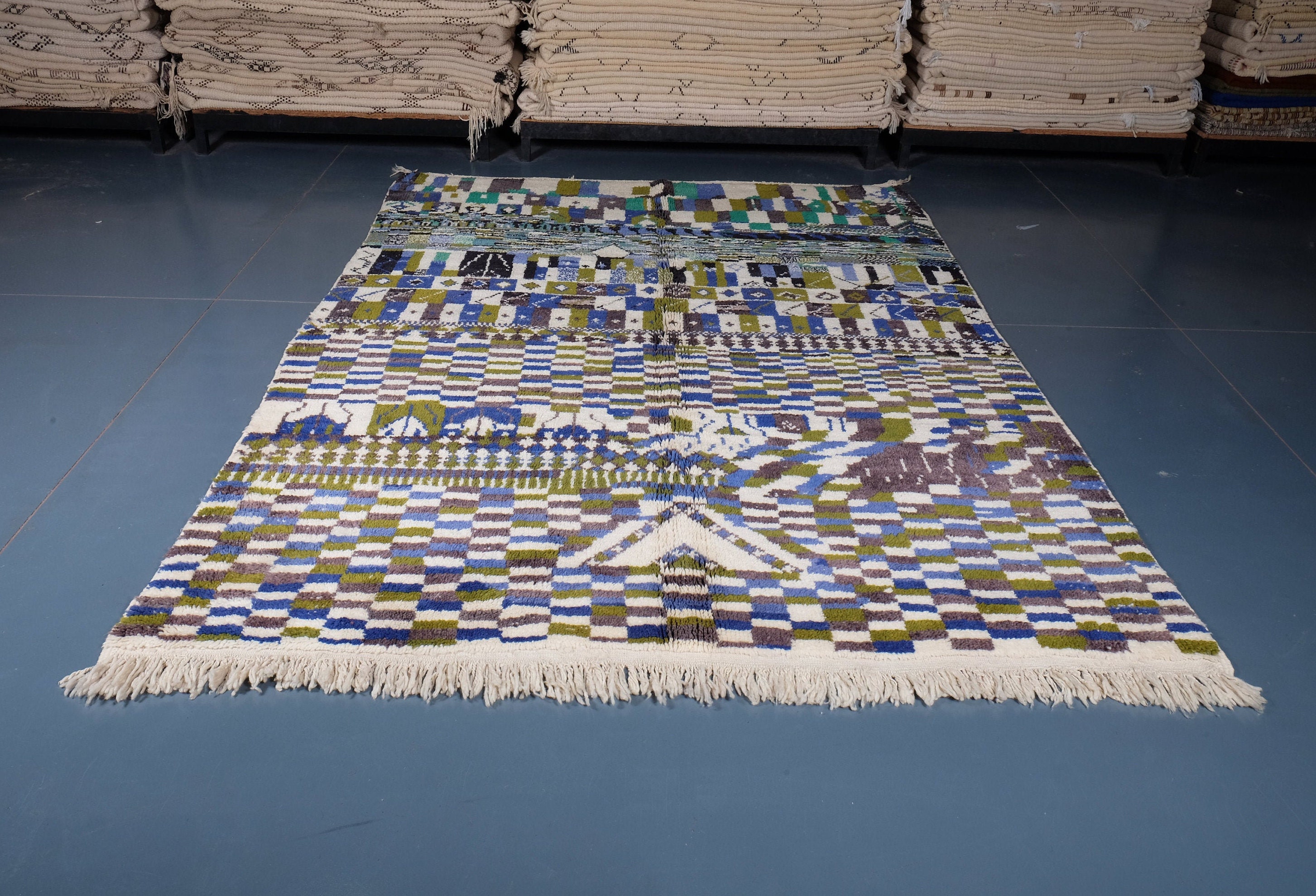 Moroccan Azilal Rug 9.38 Ft X 6.88 Ft, Authentic Rug, Moroccan Area Berber Handmade Carpet, Wool Rug