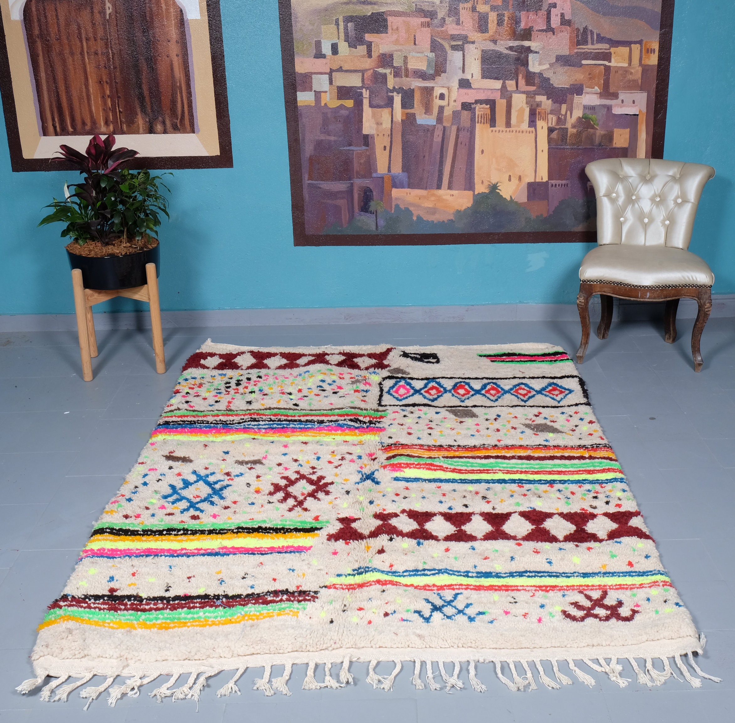 Azilal Rug, 6.43 Ft X 4.95 , Moroccan Azilal Wool Moroccan Rug, Handmade Berber Abstract Rug From Mo