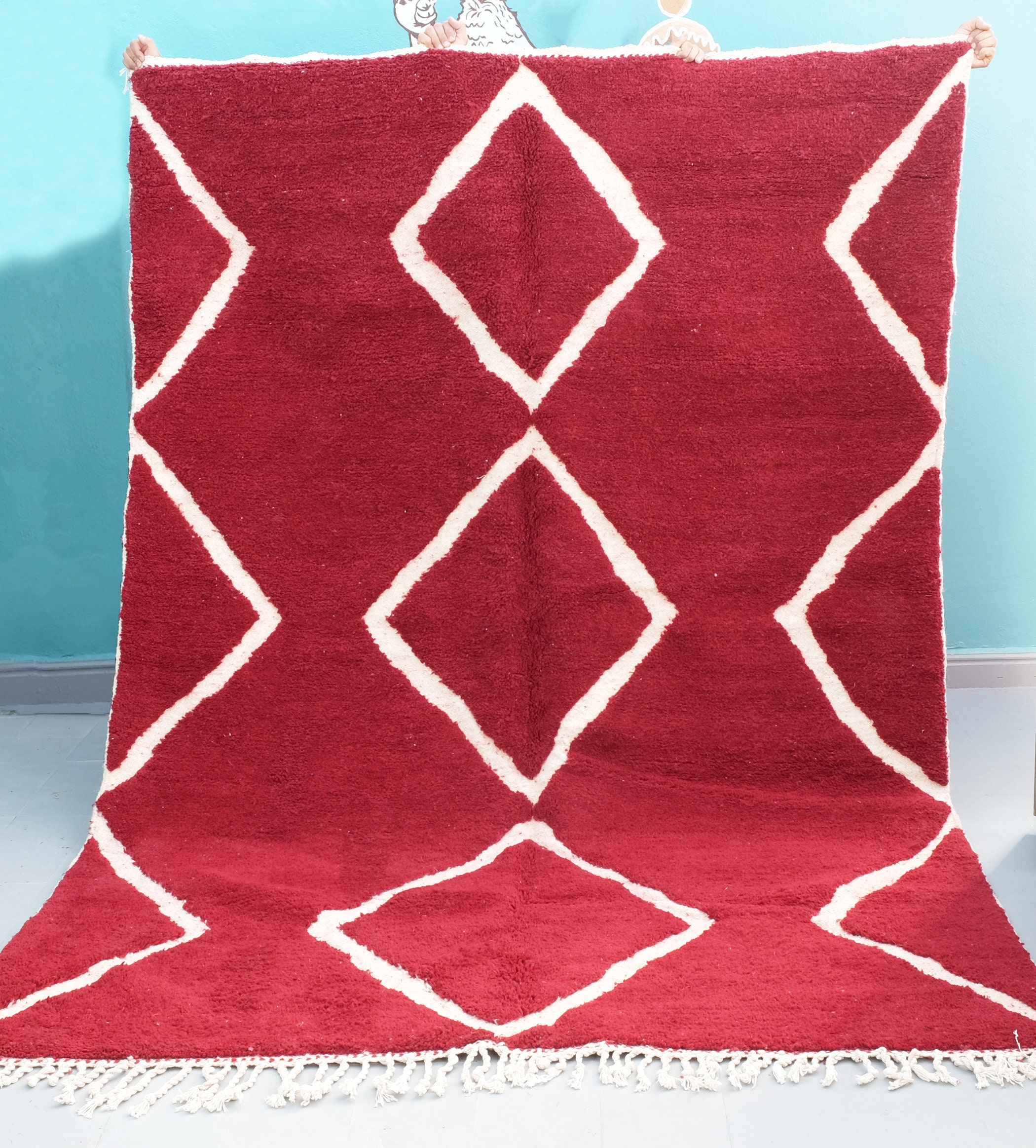 Red Moroccan Rug - Handmade 9Ft X 6Ft Authentic Berber Beni Ourain Rug Berber Handmade Carpet Wool F