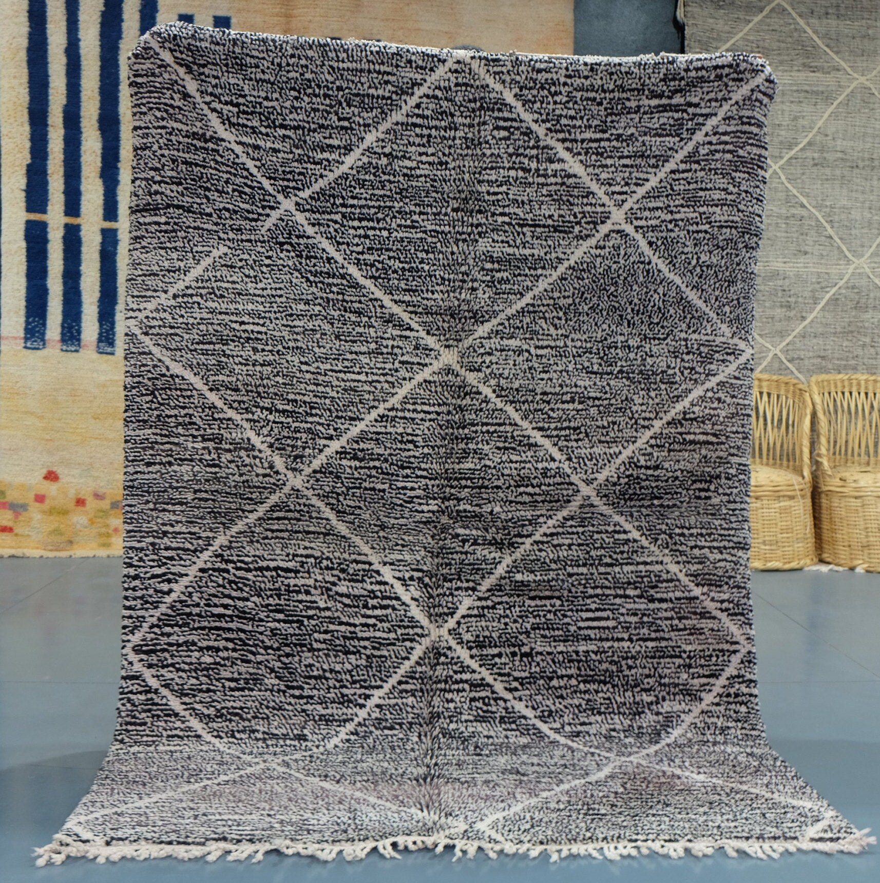 Custom Moroccan Rug - Black Rugs Handmade Rug- Beni Ourain Carpet Genuine Wool Berber Custom Wool Ru