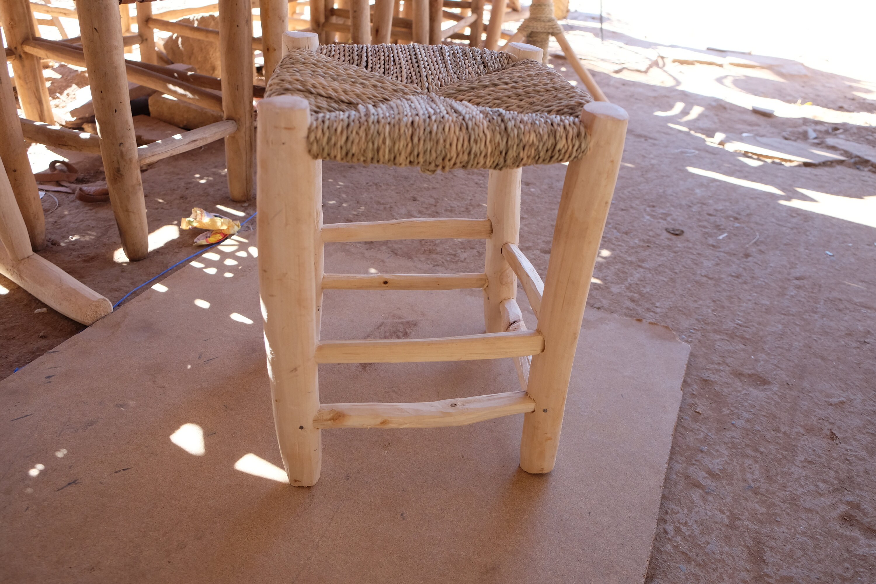 Handmade Moroccan Stool, Traditional Wooden Chair, Handmade Chair-Wood, Straw Woven Bench, Wood Benc