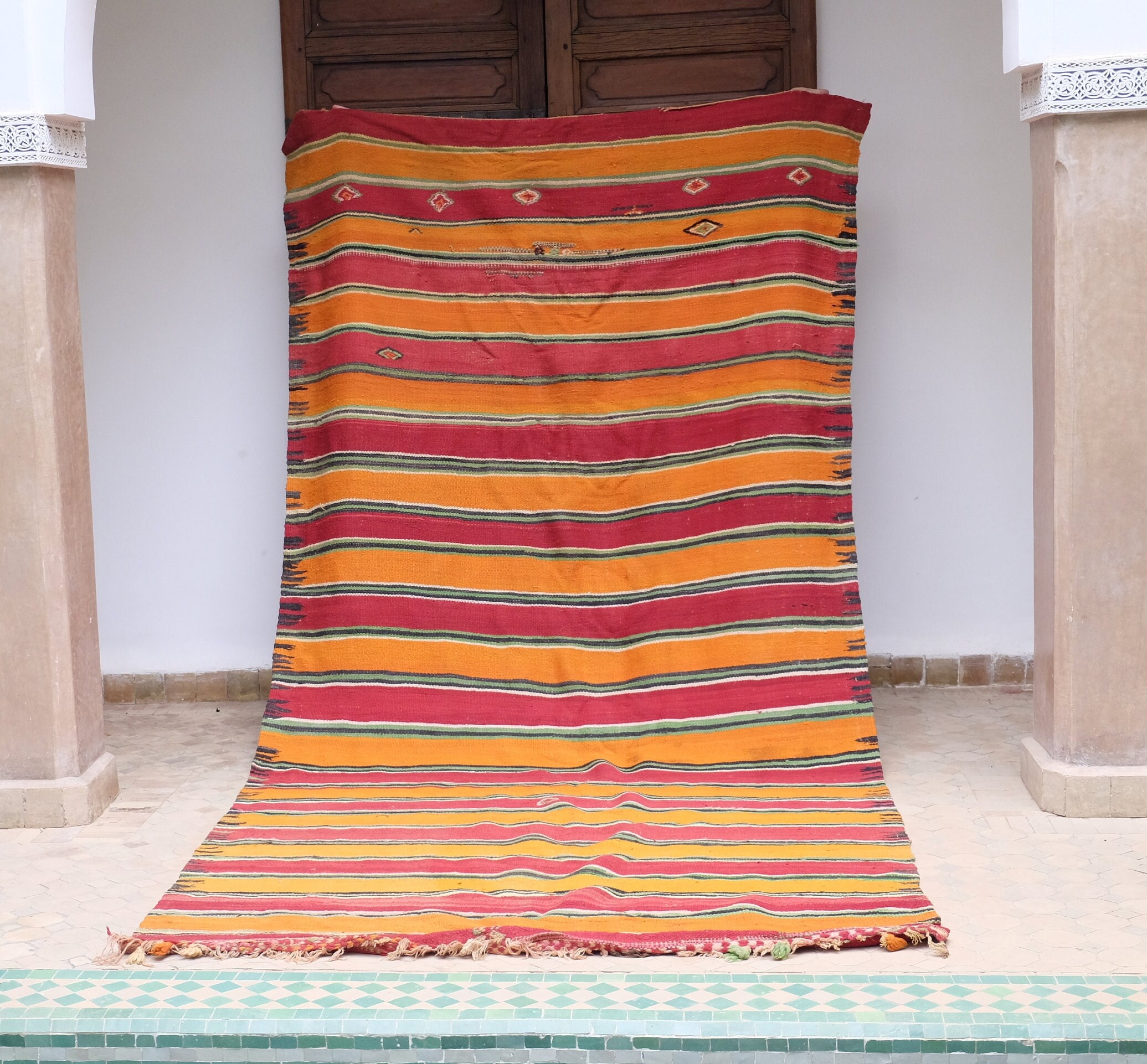 Moroccan Rugs, Vintage Kilim, Multi Color Wall Hanging Rug, Area Rug, Decorative Hand Woven, Berber 