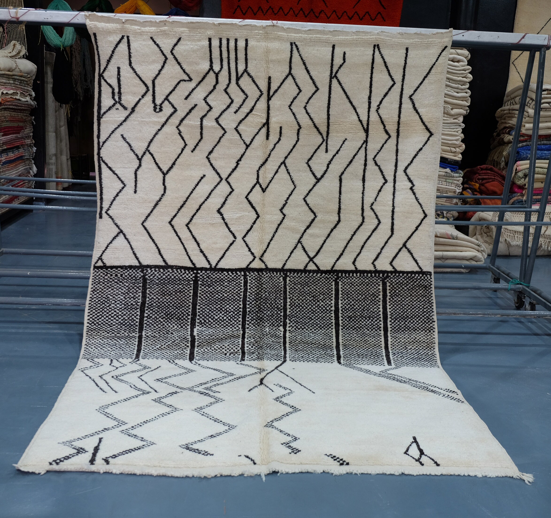 Handmade Geometric Mrirt Rug - 9.67 Ft X 6, 65Ft Traditional Beni-Mrirt Modern Design -Art Deco , Ha