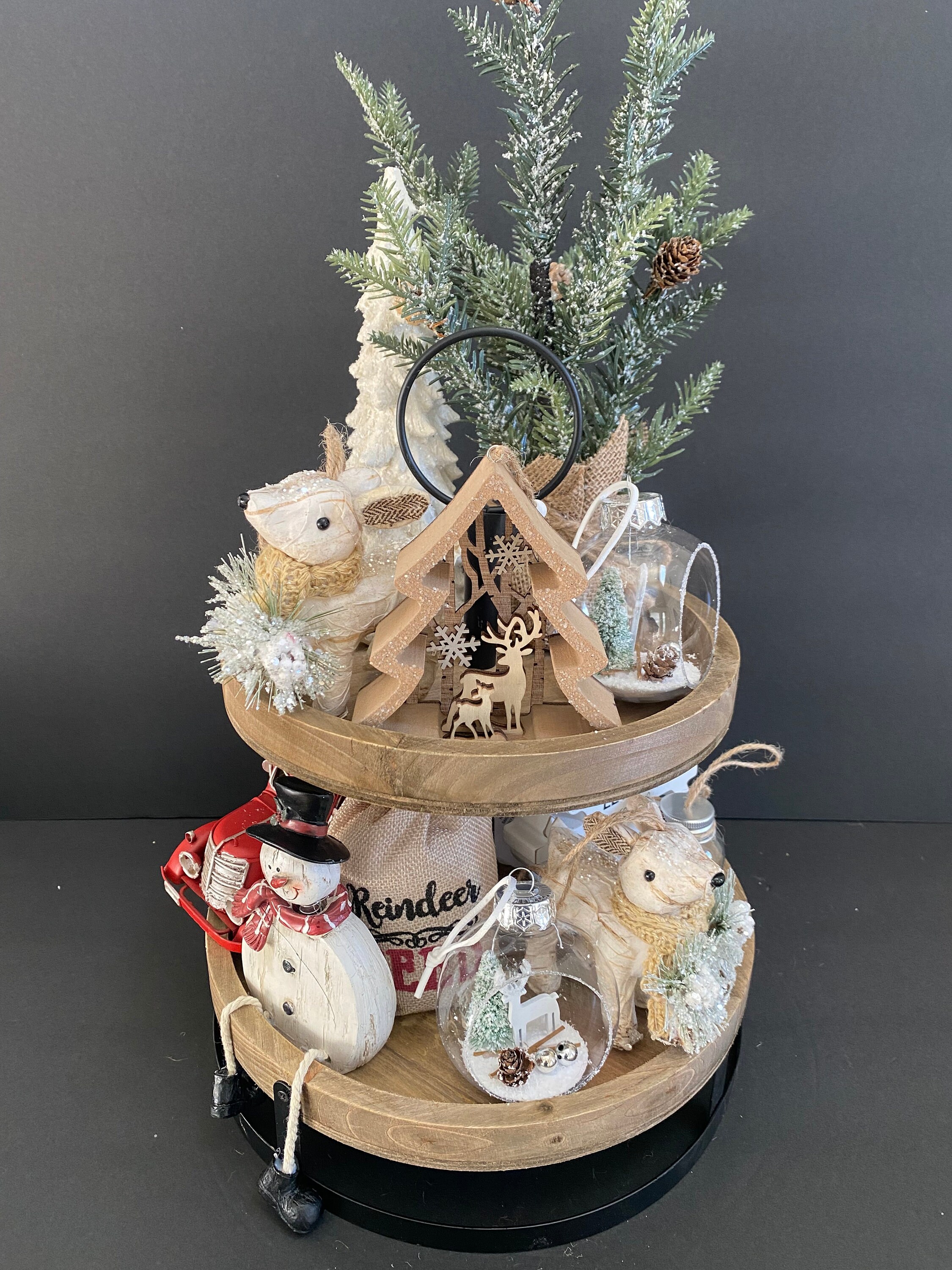 Christmas Holiday Tiered Tray Home Decor Gift Set Littdesign Etsy