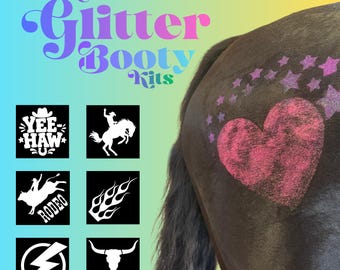 Kit de pochoirs réutilisables Glitter Horse - Accessoires de toilettage amusants et marquages pour poneys - Style rodéo, gymkhana et concours hippiques