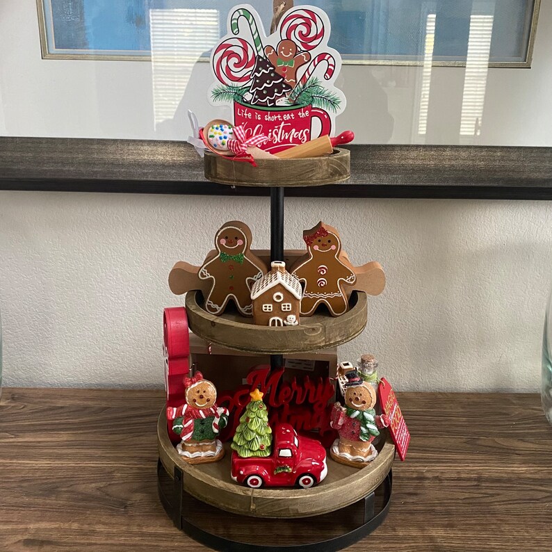 Christmas Holiday Tiered Tray Home Decor Gift Set Littdesign Etsy