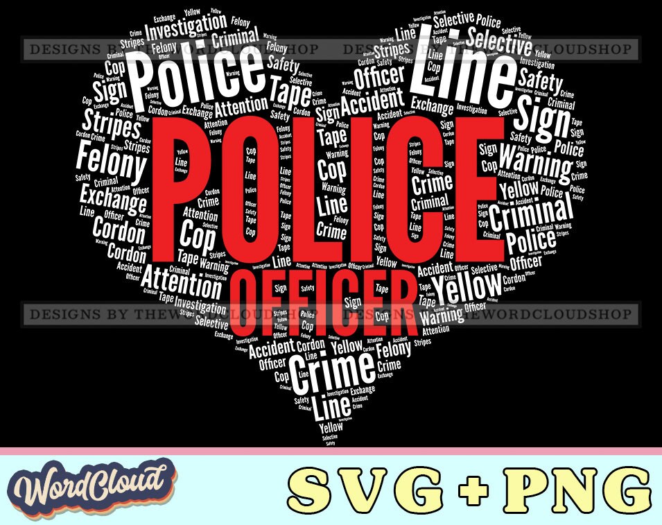 Word Cloud Heart Police Officer Law Enforcement Policeman Etsy