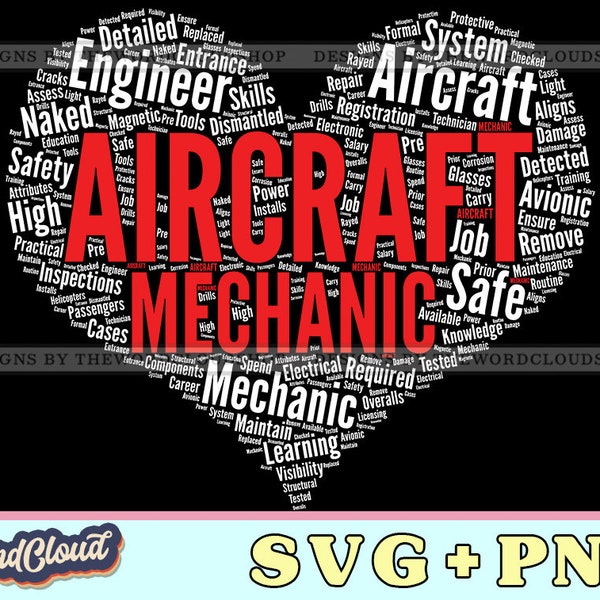 Word Cloud Heart, Aircraft Mechanic, Airplane Mechanic, Aircraft Technician, Plane Mechanic Gift, Word Cloud Svg, Word Art Svg, Digital