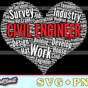 Word Cloud Heart, Civil Engineer Gifts, Civil Engineering, Gift For Engineer, Engineering Student, Word Cloud Svg, Word Art Svg