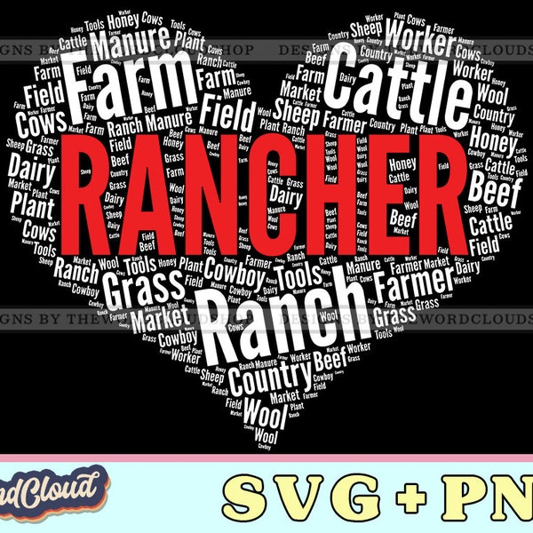 Word Cloud Heart, Rancher, Farmer, Farm Life, Cattleman, Word Cloud Svg, Word Art Svg, Digital Download