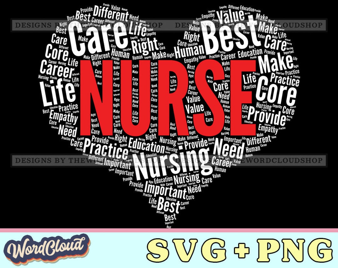 Word Cloud Heart, Nurse, Nursing, Healthcare Worker, Registered Nurse