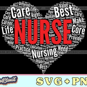 Word Cloud Heart, Nurse, Nursing, Healthcare Worker, Registered Nurse, Word Cloud Svg, Word Art Svg, Digital Download