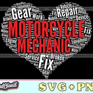 Word Cloud Heart, Motorcycle Mechanic, Auto Mechanic, Mechanic Gift, Mechanical Engineer, Word Cloud Svg, Word Art Svg, Digital Download