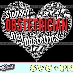 Word Cloud Heart, Obstetrician Gift, Obgyn Gift, Gynecologist Gift, Midwife Gift, Word Cloud Svg, Word Art Svg, Digital Download