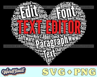 Word Cloud Heart, Editor de texto, Logotipo del editor, Regalo del editor, Programa informático, Word Cloud Svg, Word Art Svg, Descarga digital