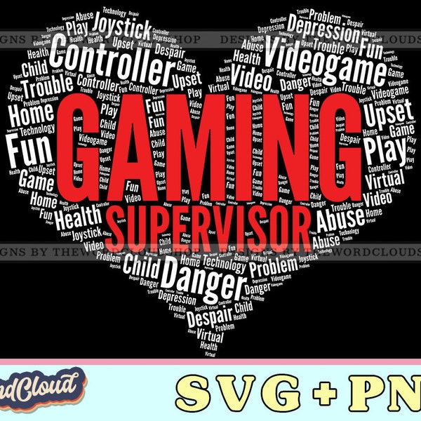Word Cloud Heart, Gaming Supervisor, Gaming Shirt, Game Developer, Support Techie, Word Cloud Svg, Word Art Svg, Digital Download