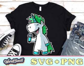 Cute Unicorn Svg, Unicorn Gift Kid, Unicorns Png, Unicorn Party, Sing Svg, Music Svg, Digital Download, Png Files, Funny Png For Shirt