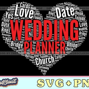 Word Cloud Heart, Wedding Planner, Wedding Planning, Wedding Organizer, Event Planner, Word Cloud Svg, Word Art Svg, Digital Download