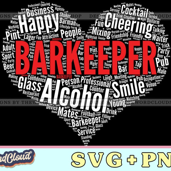 Word Cloud Heart, Bartender Gift, Barkeeper Svg, Barman Gift, Mixologist Design, Word Cloud Svg, Word Art Svg, Digital Download