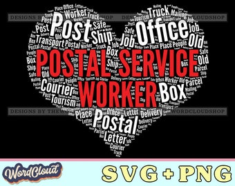 Wort-Cloud-Herz, Post-Service, Post-Arbeiter, Postbote, Mailman, Word Cloud Svg, Word Art Svg, digitaler Download