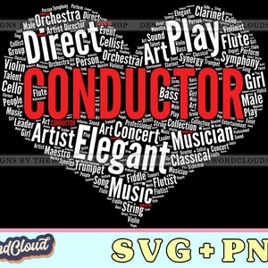 Word Cloud Heart, Conductor Gift, Musician, Music Teacher, Music Director, Word Cloud Svg, Word Art Svg, Digital Download