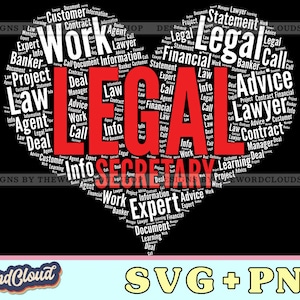 Word Cloud Heart, Legal Secretary, Legal Assistant Gift, Paralegal Gift, Gift For Secretary, Word Cloud Svg, Word Art Svg, Digital Download image 1