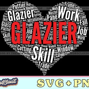 Word Cloud Heart, Glazier, Glassworker Gift, Glassmaker Gift, Glass Maker Gift, Word Cloud Svg, Word Art Svg, Digital Download