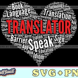 Word Cloud Heart, Translator, Interpreter Gift, Translation Gift, Language Translator, Word Cloud Svg, Word Art Svg, Digital Download