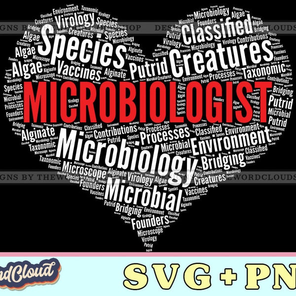 Word Cloud Heart, Microbiologist, Microbiology Gift, Microbiology Student, Scientist, Word Cloud Svg, Word Art Svg, Digital Download