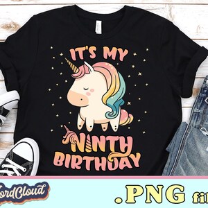licorne mignonne c'est mon neuvième anniversaire carte-cadeau imprimable numérique, excellent cadeau pour la fille d'anniversaire