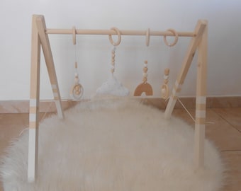Arche d'éveil blanc en bois/baby gym/portique d'éveil/lot de 4 suspensions