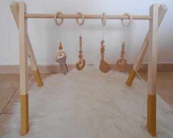 Arche d'éveil moutarde en bois Et/Ou lot de 4 suspensions, portique, baby gym