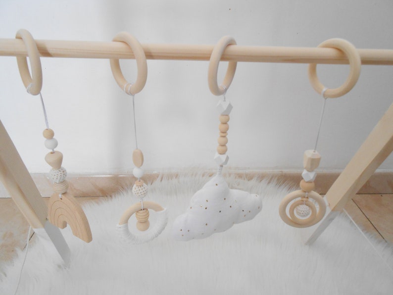 Arche d'éveil en bois blanc Et/Ou lot de 4 suspensions, portique , baby gym image 2