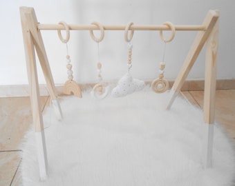 White wooden learning arch And/Or set of 4 suspensions, portico, baby gym