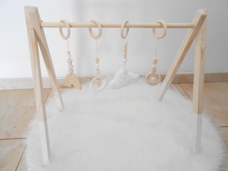 Arche d'éveil en bois blanc Et/Ou lot de 4 suspensions, portique , baby gym image 1