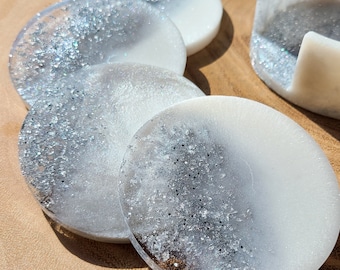 Coaster Set with Holder, Resin Coasters, Drink Coasters, Gold