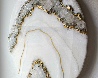 Custom Geode Resin Wall Clock: Crystal Quartz & Gold