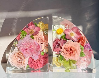 Custom Resin Wedding Bouquet Bookends | Preserved Floral Keepsake Display