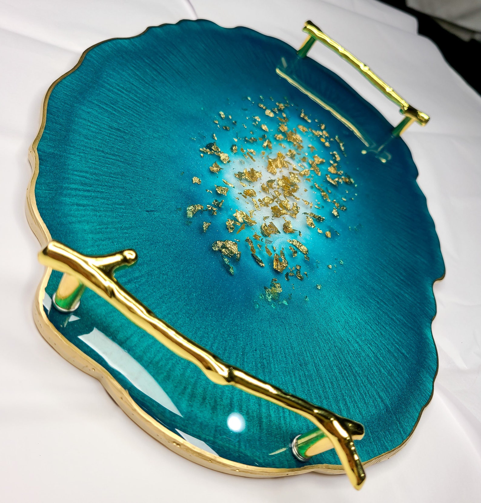 Elegant Decorative Tray With Crystal Clear and Gold Handles Etsy